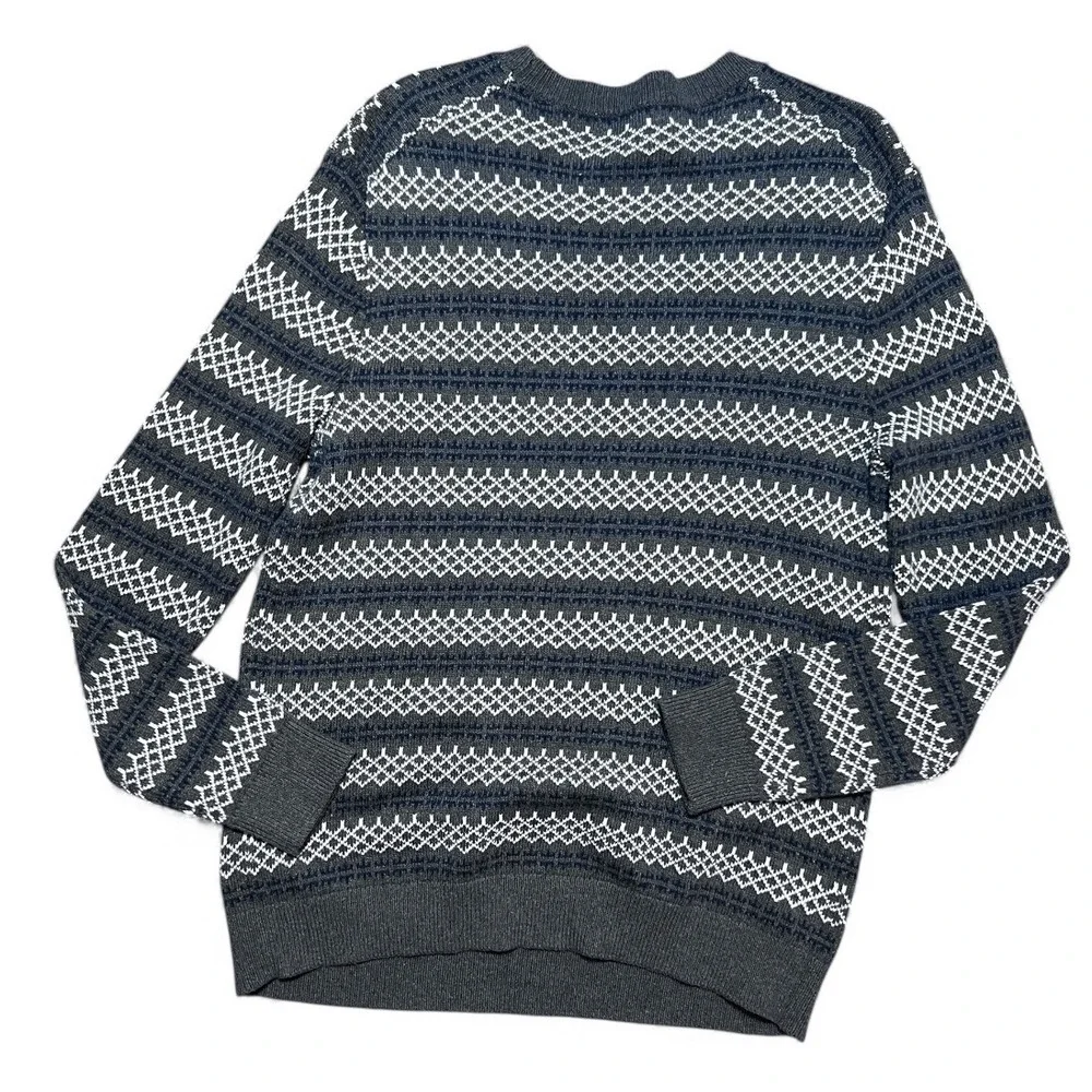 Banana Republic Mens Med‎ Crew Neck Fair Isle Knit Sweater Grey White Wool Blend